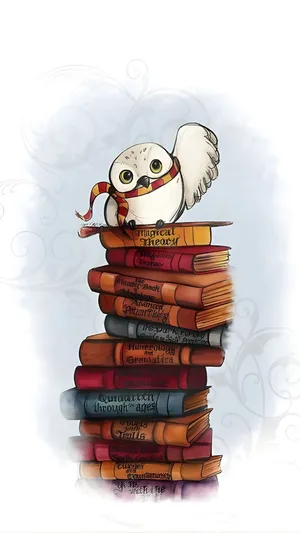 Hedwig On Magical Books Wallpaper