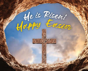 Heis Risen Happy Easter Cross Image Wallpaper