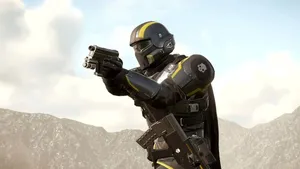 Helldiver Soldier Aiming Pistol Wallpaper