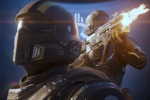 Helldiver Soldier Firing Weapon Wallpaper