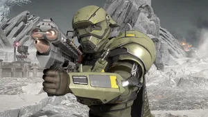 Helldiver_ Soldier_in_ Combat_ Gear Wallpaper