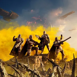 Helldivers_ Team_on_ Martian_ Landscape Wallpaper