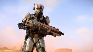 Helldivers2 Armored Soldierwith Heavy Weapon Wallpaper