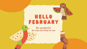 Hello February Birds Illustration Wallpaper