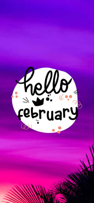 Hello February Purple Gradient Background Wallpaper