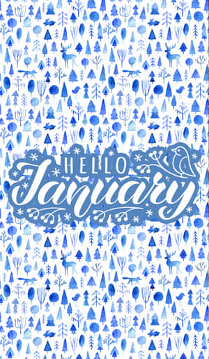 Hello January With Blue Watercolor Trees Wallpaper