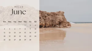 Hello June Beach Calendar Aesthetic Wallpaper