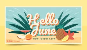 Hello June Poster With Tropical Fruits And Drinks Wallpaper