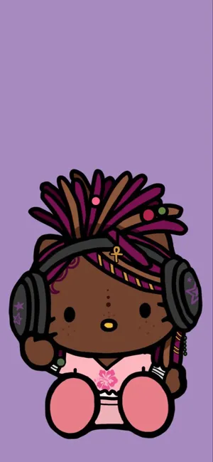 Hello Kitty Baddie Characterwith Headphones Wallpaper