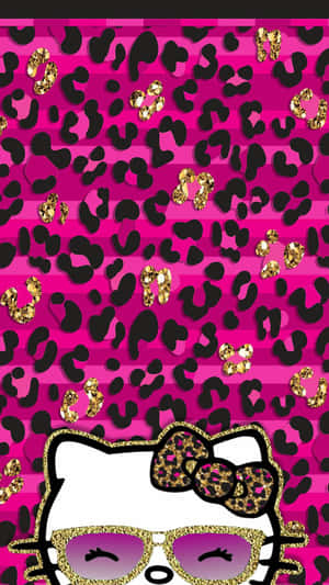 Hello Kitty Baddie Glitter Leopard Print Wallpaper