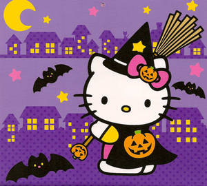 Hello Kitty Halloween Cute Witch Wallpaper