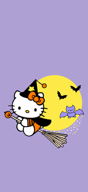 Hello Kitty Halloween Witch Flying Wallpaper