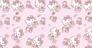Hello Kitty Pink Floral Pattern Wallpaper