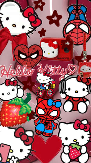 Hello Kitty Spiderman Crossover Collage Wallpaper