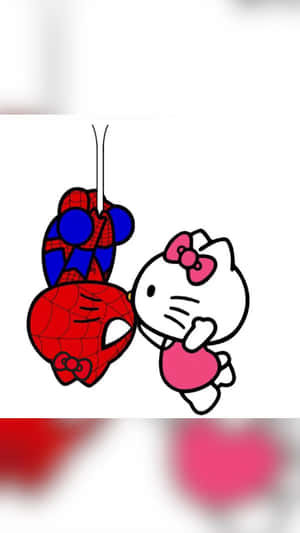 Hello Kitty Spiderman Upside Down Kiss Wallpaper