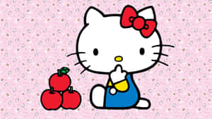 Hello Kitty With Apples Pink Background Wallpaper