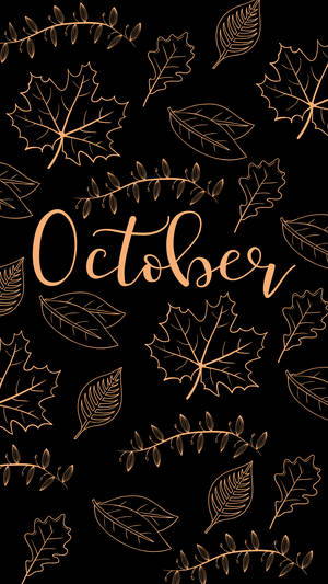 Hello October Gold Line Art In Black Wallpaper