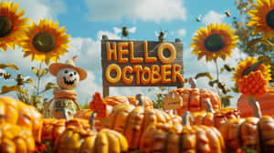 Hello October Pumpkinsand Sunflowers Wallpaper