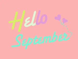 Hello September Greeting With Purple Hearts Wallpaper