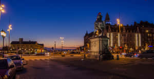 Helsingborg Dusk Cityscape Statue Wallpaper