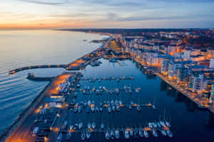 Helsingborg Harbor Dusk Aerial View Wallpaper