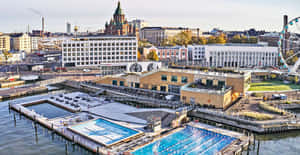 Helsinki Harbor Swimming Facility Aerial View Wallpaper