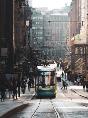 Helsinki Tram At Finland Wallpaper