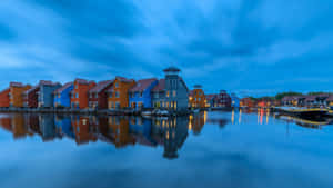 Hengelo Waterfront Housesat Twilight Wallpaper