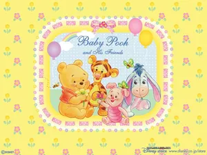 Here Comes Winnie The Pooh With All Of His Friends Wallpaper