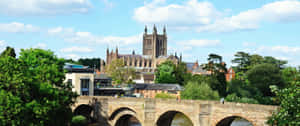 Hereford Cathedraland River Wye Bridge Wallpaper