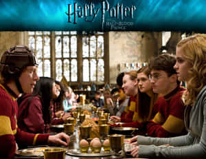 Hermione Granger And Harry Potter In Hogwarts Castle Wallpaper