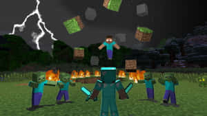 Heroes In An Epic Minecraft Battle Wallpaper