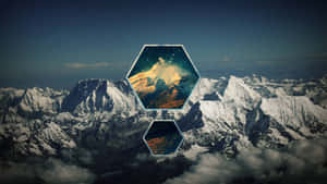 Hexagonal Window Mountain View Wallpaper