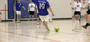 High-intensity Indoor Soccer Action Wallpaper