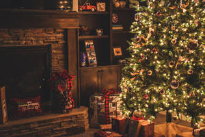 High-resolution Image Of A Traditional Christmas Setup Wallpaper