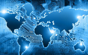 High Resolution World Map Blue Circuit Aesthetic Wallpaper