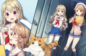 High School Fleet Anime Charactersand Cat Wallpaper