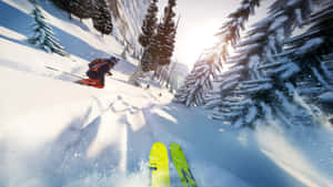 High Speed Icy Skiing Race Wallpaper