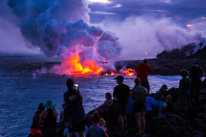 High Temperature Lava On Ocean Wallpaper