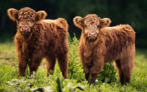 Highland Calf Duoin Green Field.jpg Wallpaper