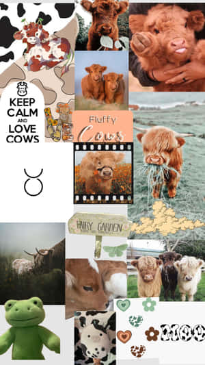 Highland Cow Collage Aesthetic Wallpaper