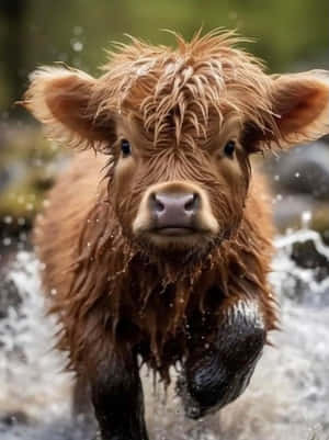 Highland Cow Wadingin Water.jpg Wallpaper