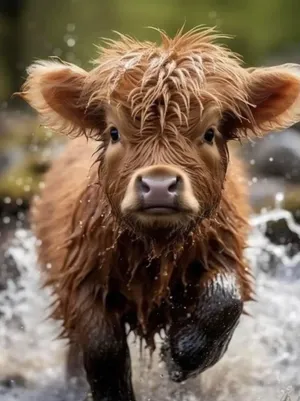 Highland Cow Wadingin Water.jpg Wallpaper