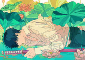 Hijikata Toshiro Lyingin Lotus Pond Wallpaper