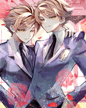 Hikaru Hitachiin Striking A Pose Against A Blue Background. Wallpaper