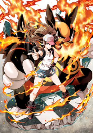 Hilda With Blazing Emboar Behind Wallpaper