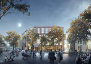 Hilversum Urban Square Dusk Rendering Wallpaper