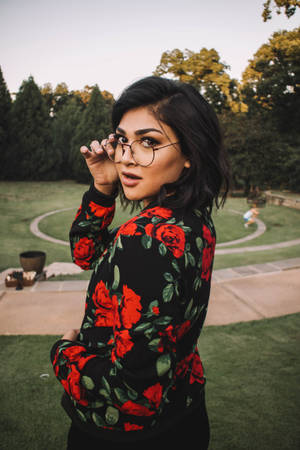 Hipster Girl In Red Roses Dress Wallpaper