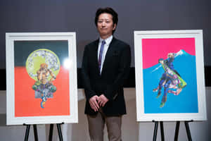 Hirohiko Araki, Creator Of Jojo's Bizarre Adventure, Showcasing His Artwork Wallpaper