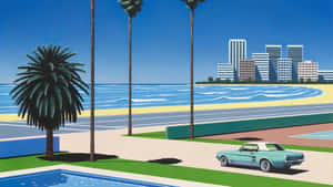 Hiroshi Nagai Palm Treesand Classic Car Wallpaper